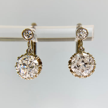 Antique 1920's Old Mine Cut Diamond Dangle Earrings 18k White Gold