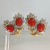 Vintage 1970's Coral and Diamond Clip On Earrings