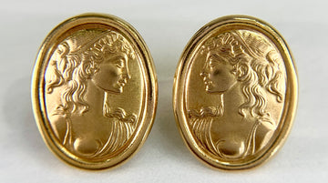 Vintage 1990's Cameo Relief Earrings 14k Yellow Gold