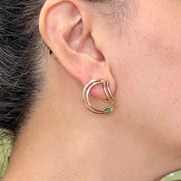 1990's Abstract Emerald "D" Statement Earrings 14k Yellow Gold - Jacob's Diamond and Estate Jewelry