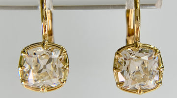 Collet Set GIA Old Mine Cut Cushion Diamond Drop Earrings 18k Yellow Gold