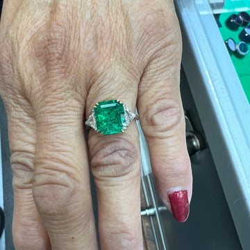 Emerald Diamond Three Stone White Gold Ring