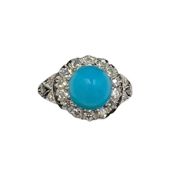 1950s Vintage Turquoise Diamond Platinum Cluster Ring