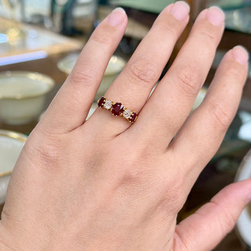 Antique 1910 Edwardian Ruby and Old Mine Cut Diamond Band Ring 18k Yellow Gold - Jacob's Diamond and Estate Jewelry