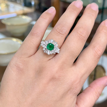 1960's Columbian Emerald and Diamond Ballerina Ring 14k White Gold - Jacob's Diamond and Estate Jewelry