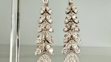 1950's Diamond Leaf Drop Dangle Earrings 18k/Platinum