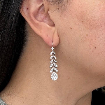 1950's Diamond Leaf Drop Dangle Earrings 18k/Platinum - Jacob's Diamond and Estate Jewelry