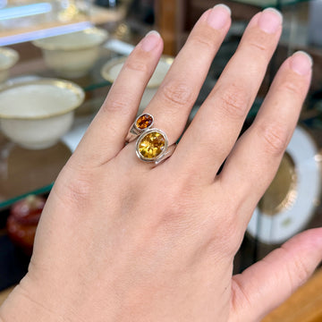 Rigoberto Double Citrine Bypass Ring Sterling/14k Yellow Gold - Jacob's Diamond and Estate Jewelry