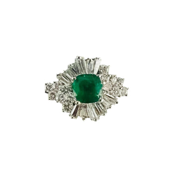 1960s Emerald Diamond White Gold Cocktail Ring