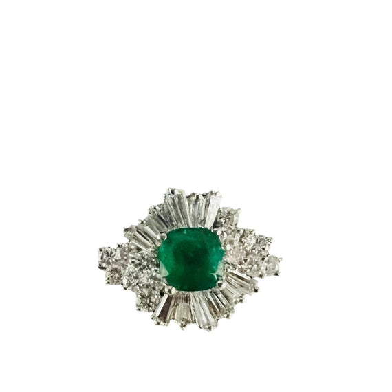 1960s Emerald Diamond White Gold Cocktail Ring