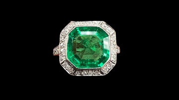 Art Deco Colombian Emerald Diamond Platinum Engagement Ring Circa 1930