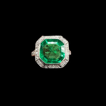 Art Deco Colombian Emerald Diamond Platinum Engagement Ring Circa 1930