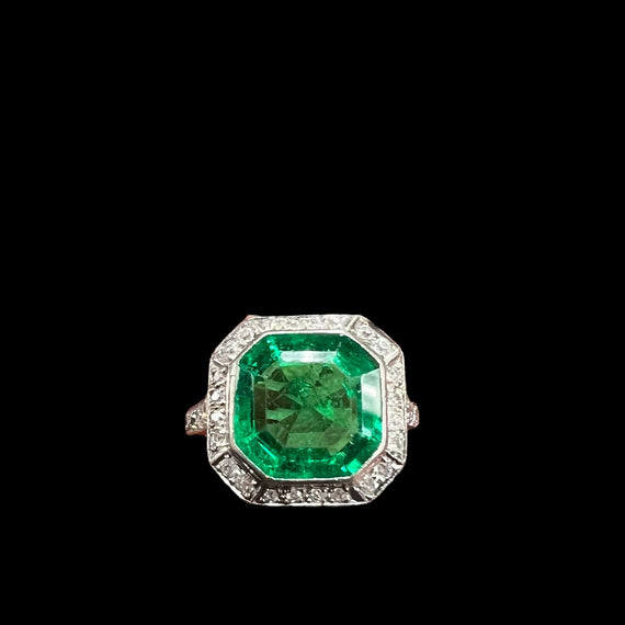 Art Deco Colombian Emerald Diamond Platinum Engagement Ring Circa 1930