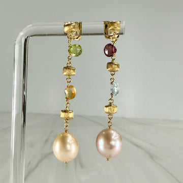 Marco Bicego Pearl and Gemstone Drop Dangle Earrings 18k Yellow Gold - Jacob's Diamond and Estate Jewelry