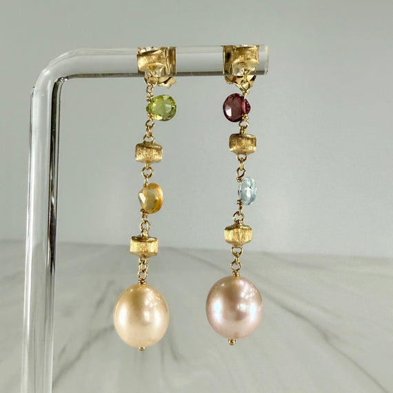 Marco Bicego Pearl and Gemstone Drop Dangle Earrings 18k Yellow Gold - Jacob's Diamond and Estate Jewelry