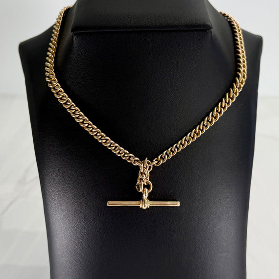 Antique 1900 Albert Chain T Bar Curb Link Watch Chain Dog Clips 9k Gold - Jacob's Diamond and Estate Jewelry