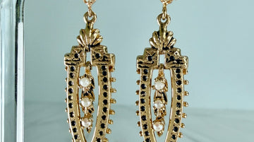 Vintage 1960's Seed Pearl Drop Dangle Earrings 14k Yellow Gold