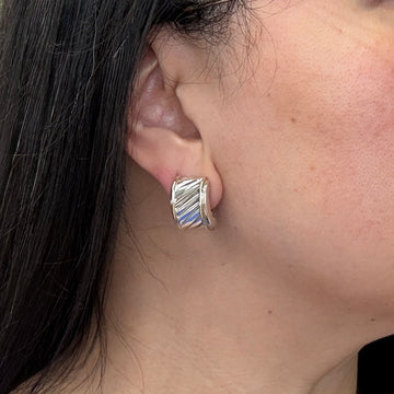David Yurman Grooved Omega Back Earrings Silver and 14k Yellow Gold - Jacob's Diamond and Estate Jewelry