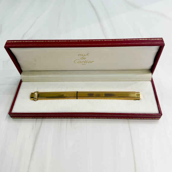 Must De Cartier Pen Vendome Trinity Ball Point 18k Gold Plated Accessory - Jacob's Diamond and Estate Jewelry