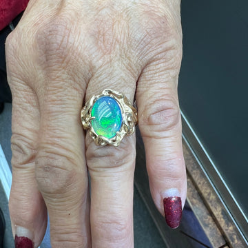 1970s Opal Doublet Freeform Designed 14k Yellow Gold Ring