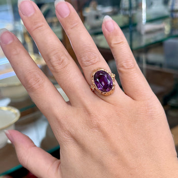 Vintage Russian Lab Grown Color Change Sapphire Ring 14k Rose Gold - Jacob's Diamond and Estate Jewelry