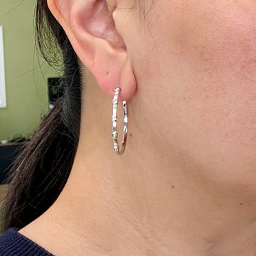 Bezel Set Diamond Hoop Earrings 14k White Gold