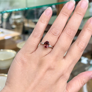 Vintage Pink Tourmaline Pear and Diamond Baguette Ring Platinum