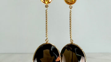 Smoky Quartz and Citrine Statement Dangle Earrings 14k Yellow Gold