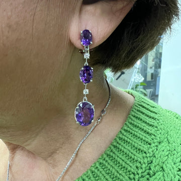 Antonini Amethyst Diamond 18k White Gold Dangling Earrings