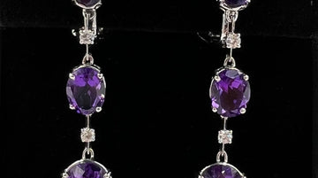 Antonini Amethyst Diamond 18k White Gold Dangling Earrings