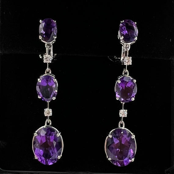 Antonini Amethyst Diamond 18k White Gold Dangling Earrings