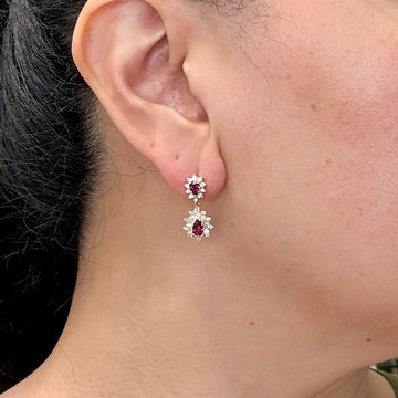 Vintage Ruby and Diamond Dangle Earrings 14k Yellow Gold