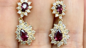 Vintage Ruby and Diamond Dangle Earrings 14k Yellow Gold