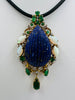 1970s Lapis Emerald Opal Diamond Yellow Gold Pendant Brooch