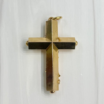 Large Antique Victorian Cross Pendant with Ivy Leaves 15k Yellow Gold