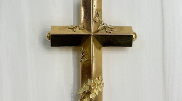 Large Antique Victorian Cross Pendant with Ivy Leaves 15k Yellow Gold