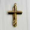 Large Antique Victorian Cross Pendant with Ivy Leaves 15k Yellow Gold