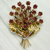 Vintage 1940's Retro Ruby and Diamond Large Flower Brooch Pin 14k/18k Gold