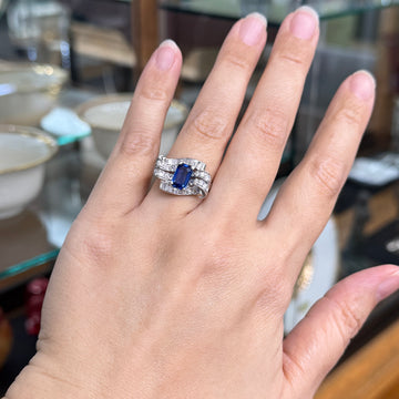 1950's Vintage Blue Sapphire and Diamond Ring Platinum
