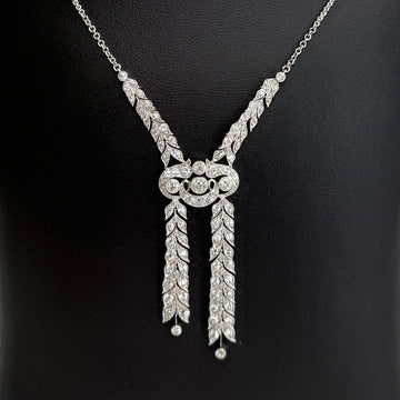 Antique 1910 Edwardian Old Cut Diamond Drop Necklace Platinum