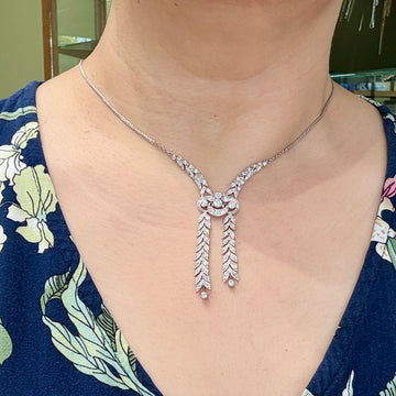 Antique 1910 Edwardian Old Cut Diamond Drop Necklace Platinum