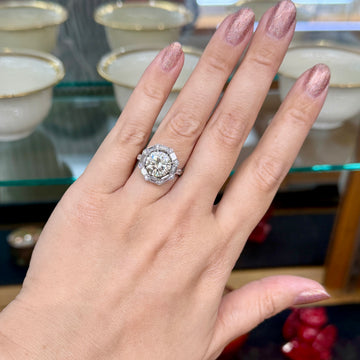Vintage 1950's Transitional Cut and Step Cut Diamond Engagement Ring Platinum
