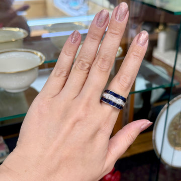 Vintage Princess Cut Sapphire and Diamond Ring Platinum - Jacob's Diamond and Estate Jewelry
