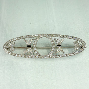 Edwardian Platinum Brooch by Dreicer & Co. with Diamonds and Onyx - Jacob's Diamond and Estate Jewelry