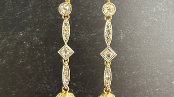 Antique Old Mine Cut Diamond Dangle Earrings 17-18k Gold
