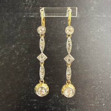 Antique Old Mine Cut Diamond Dangle Earrings 17-18k Gold