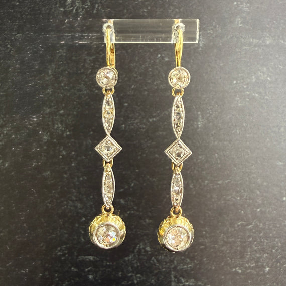 Antique Old Mine Cut Diamond Dangle Earrings 17-18k Gold