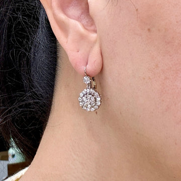 Vintage Old Mine Cut Diamond Drop Earrings Silver/Gold