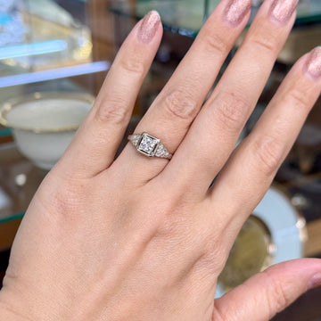 1930's Art Deco Transitional Diamond Engagement Ring 18k White Gold