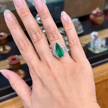 Estate Columbian Emerald and Old Cut Diamond Ring Platinum/18k Yellow Gold